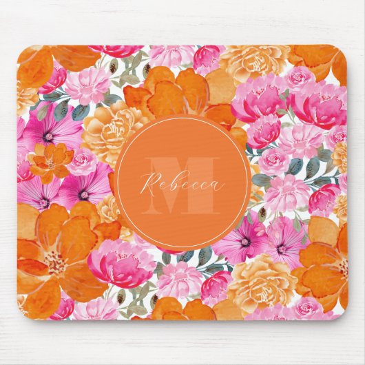 Levendige Roze en Oranje Bloementuin Aangepaste na Muismat (Voorkant)