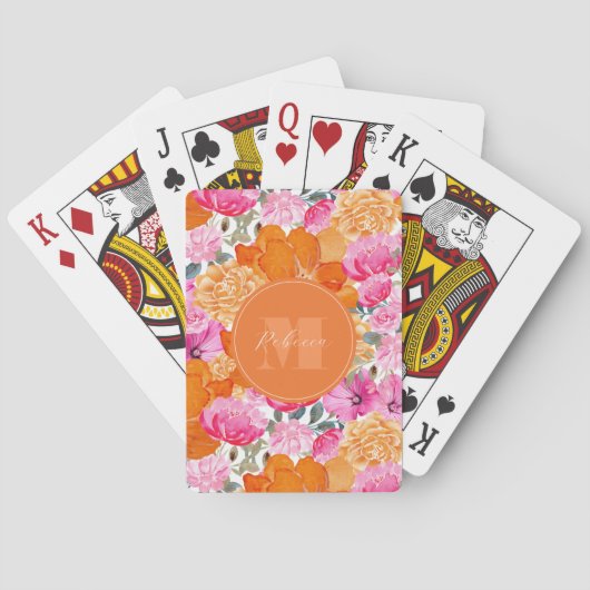 Levendige Roze en Oranje Bloementuin Aangepaste na Pokerkaarten (Achterkant)
