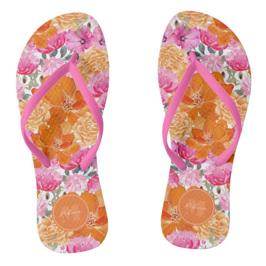 Levendige Roze en Oranje Bloementuin Aangepaste na Teenslippers (Voetbed)