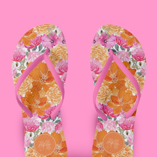 Levendige Roze en Oranje Bloementuin Aangepaste na Teenslippers