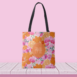 Levendige Roze en Oranje Bloementuin Aangepaste na Tote Bag
