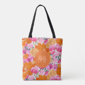 Levendige Roze en Oranje Bloementuin Aangepaste na Tote Bag (Achterkant)