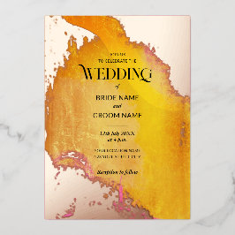 Levendige roze en Oranje textuur bruiloft Folie Uitnodiging