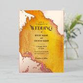 Levendige roze en Oranje textuur bruiloft Folie Uitnodiging (Staand Voorkant)