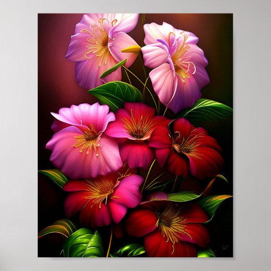 Levendige roze en rode bloesems poster (Voorkant)