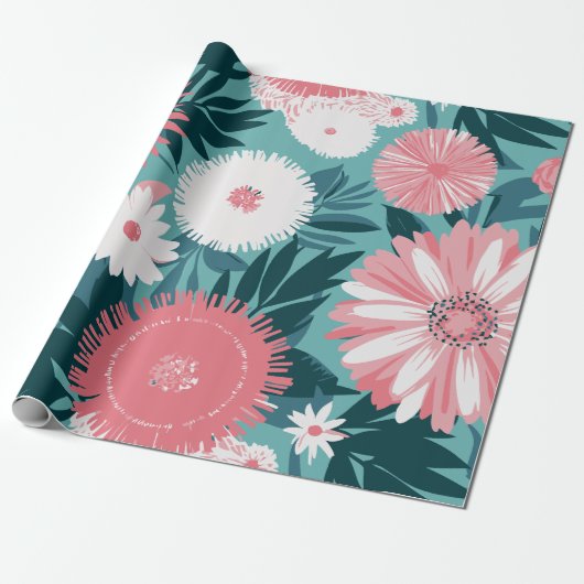 Levendige roze en witte bloemensymfonie cadeaupapier (Uitgerold)