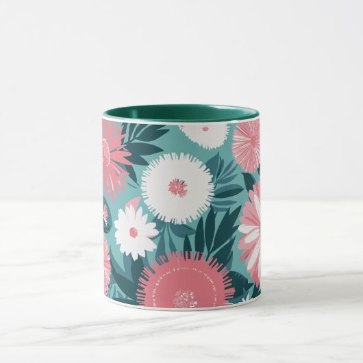 Levendige roze en witte bloemensymfonie mok (Midden)