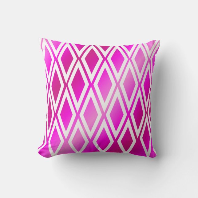 Levendige roze en witte diamantpatroon kussen (Voorkant)