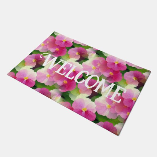 Levendige roze en witte impatiens Vloeiend Patroon Deurmat (Schuin)