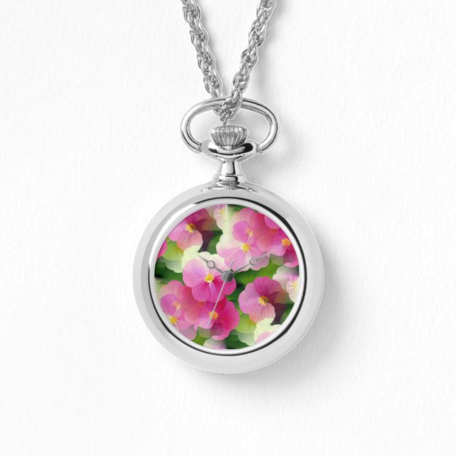 Levendige roze en witte impatiens Vloeiend Patroon Horloge (Voorkant)