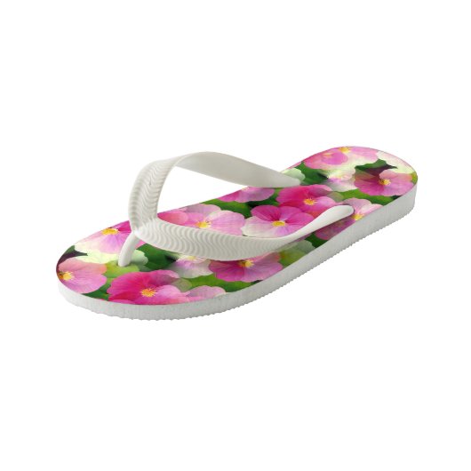 Levendige roze en witte impatiens Vloeiend Patroon Kinder Teenslippers (Schuin)