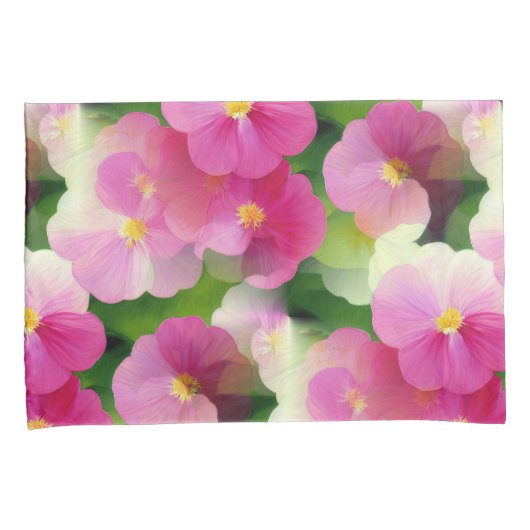 Levendige roze en witte impatiens Vloeiend Patroon Kussensloop (Voorkant-Rechts)