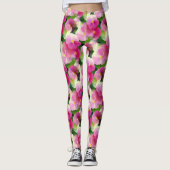 Levendige roze en witte impatiens Vloeiend Patroon Leggings (Voorkant)