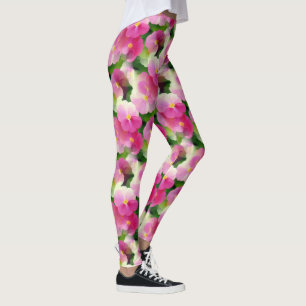 Levendige roze en witte impatiens Vloeiend Patroon Leggings