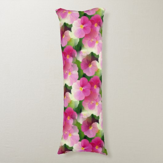 Levendige roze en witte impatiens Vloeiend Patroon Lichaamskussen (Voorkant Verticaal)
