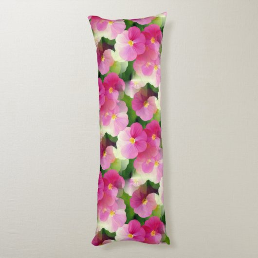 Levendige roze en witte impatiens Vloeiend Patroon Lichaamskussen (Achterkant (Verticaal))
