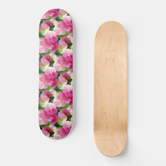 Levendige roze en witte impatiens Vloeiend Patroon Persoonlijk Skateboard (Voorkant)