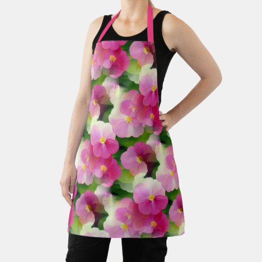 Levendige roze en witte impatiens Vloeiend Patroon Schort (Insitu)