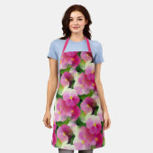 Levendige roze en witte impatiens Vloeiend Patroon Schort (Gedragen)