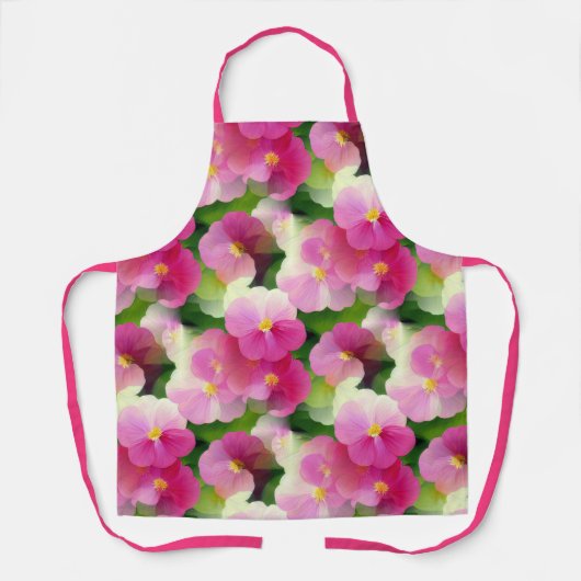 Levendige roze en witte impatiens Vloeiend Patroon Schort (Voorkant)