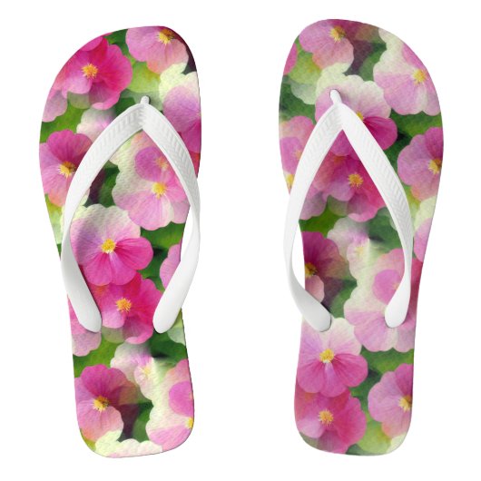 Levendige roze en witte impatiens Vloeiend Patroon Teenslippers (Voetbed)