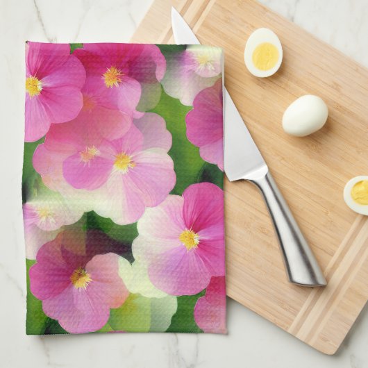 Levendige roze en witte impatiens Vloeiend Patroon Theedoek (Quarter Fold)