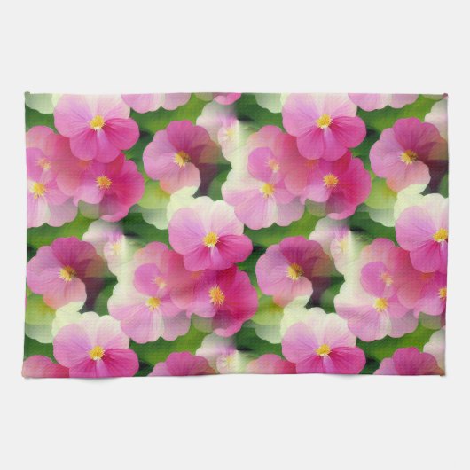 Levendige roze en witte impatiens Vloeiend Patroon Theedoek (Horizontaal)