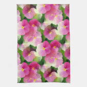 Levendige roze en witte impatiens Vloeiend Patroon Theedoek (Verticaal)