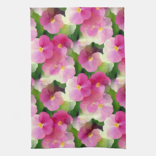 Levendige roze en witte impatiens Vloeiend Patroon Theedoek (Verticaal)