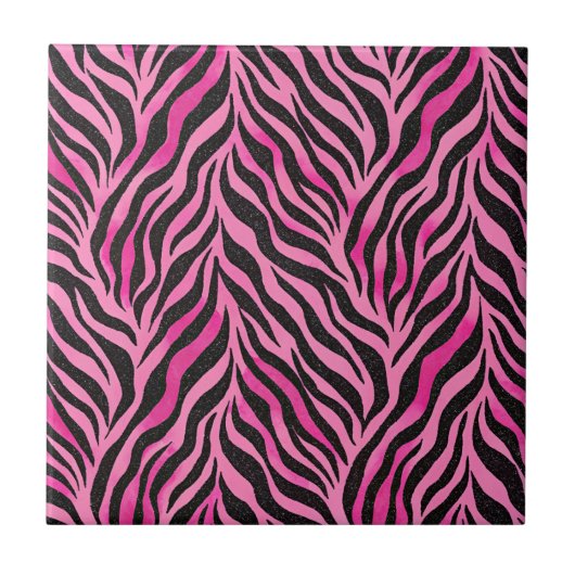 Levendige Roze en Zwarte Zebraprint Tegeltje (Voorkant)