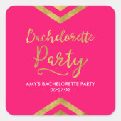 Levendige roze Faux Gold Chevron Bachelorette Part Vierkante Sticker (Voorkant)