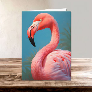 Levendige roze flamingo op een hemelsblauwe achter kaart