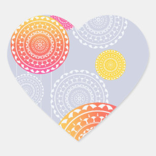Levendige roze gele willekeurige mandala hart sticker