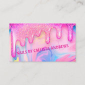 Levendige Roze Glitter Drip Art voor Nail Design Visitekaartje (Voorkant)