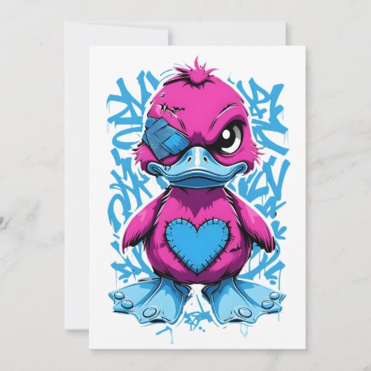 Levendige roze graffiti eend uitnodiging (Voorkant)