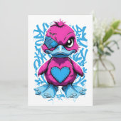 Levendige roze graffiti eend uitnodiging (Staand voorkant)