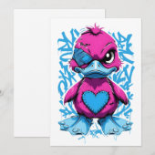 Levendige roze graffiti eend uitnodiging (Voorkant / Achterkant)