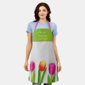 Levendige roze & groene tulp bloemist schort (Gedragen)