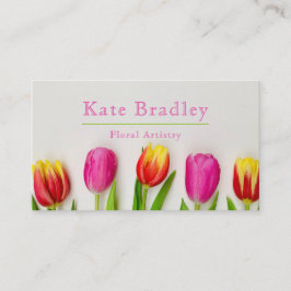 Levendige roze & groene tulpenbloemen Visitekaartj Visitekaartje