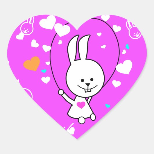 Levendige roze Happy Jump Roping Bunny Hart Sticker (Voorkant)