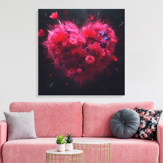 Levendige roze hart burst canvas afdruk (Insitu (Woonkamer))
