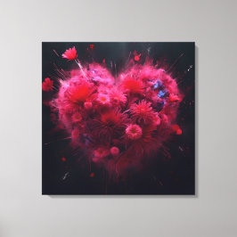 Levendige roze hart burst canvas afdruk