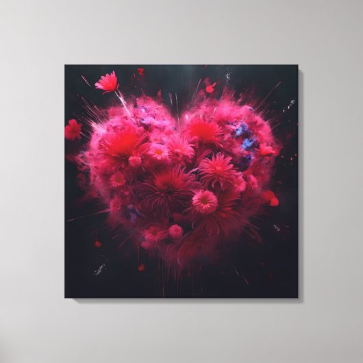 Levendige roze hart burst canvas afdruk (Voorkant)