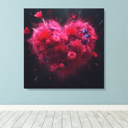 Levendige roze hart burst canvas afdruk (Insitu (Houten vloer))