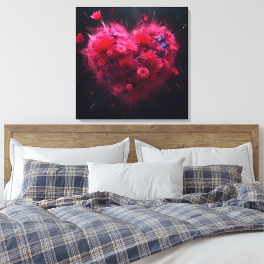 Levendige roze hart burst canvas afdruk (Insitu (Slaapkamer))