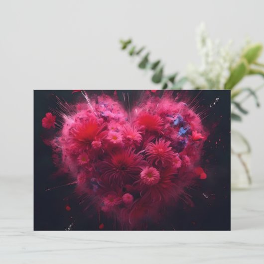 Levendige roze hart burst feestdagenkaart (Staand voorkant)