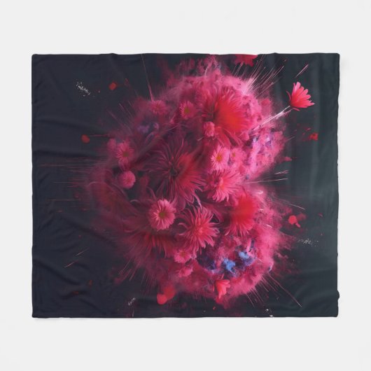 Levendige roze hart burst fleece deken (Voorkant (Horizontaal))