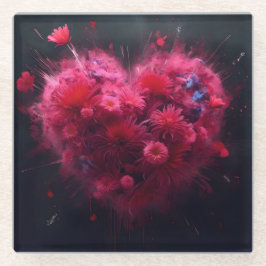 Levendige roze hart burst glazen onderzetter