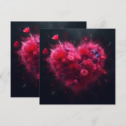 Levendige roze hart burst kaart (Voorkant / Achterkant)