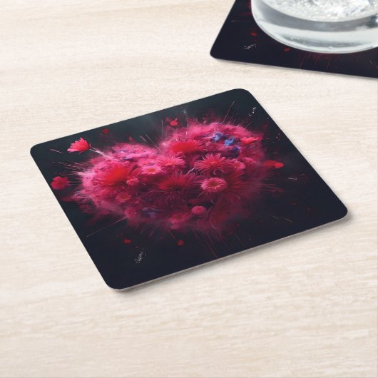 Levendige roze hart burst kartonnen onderzetters (Schuin)